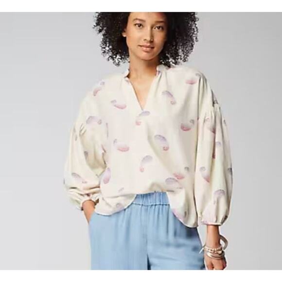 J Jill Oversized Top Split Neck Paisley 'Barley Multi' Drop Shoulder Relaxed Fit - Picture 12 of 13